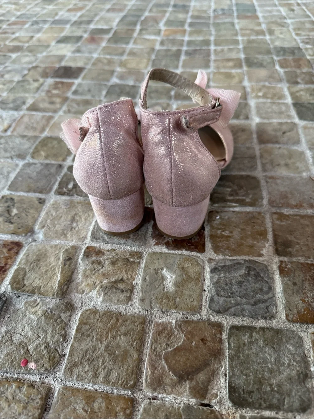 Girls' Pink Glitter Block Heel Mary Jane with Bow